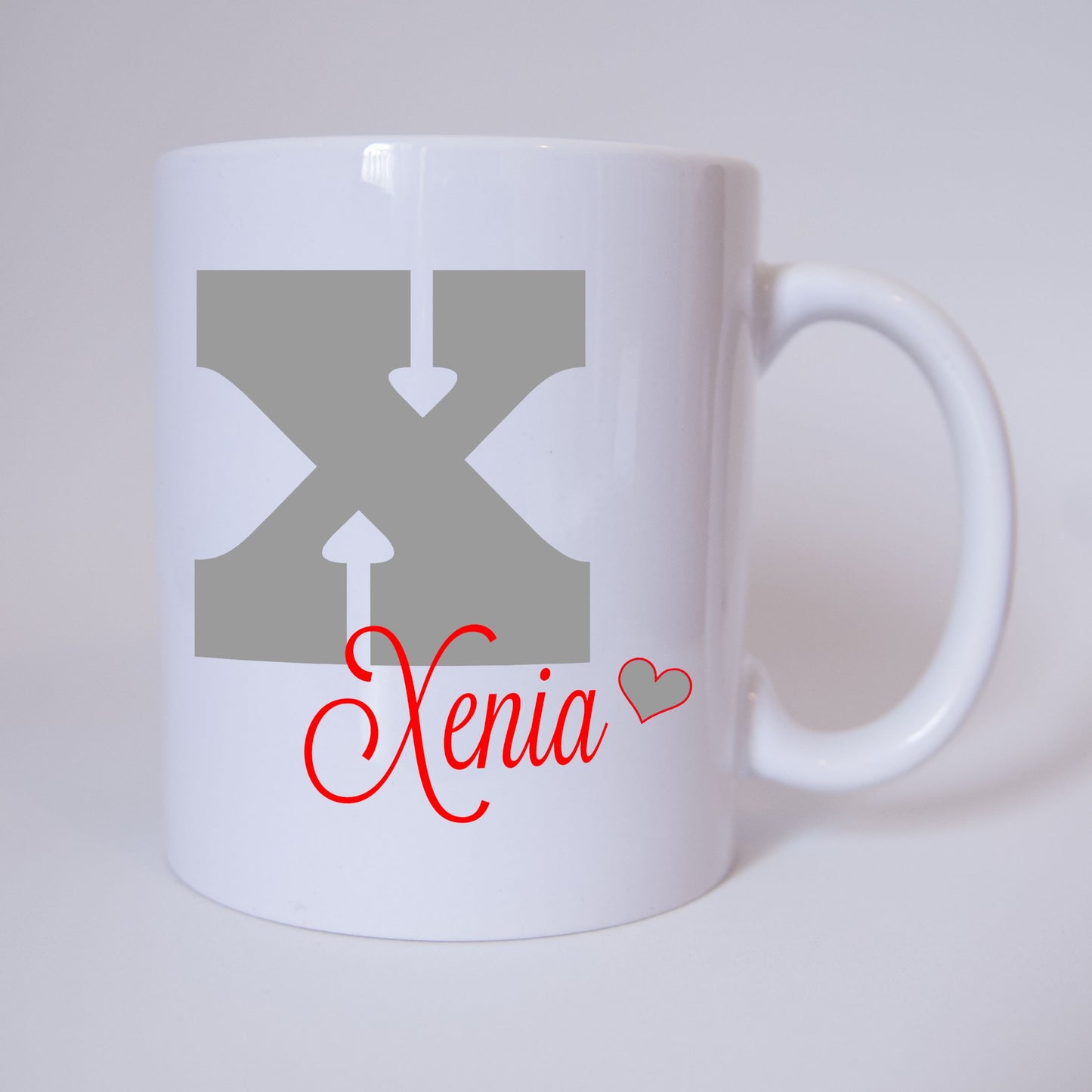 Individuelle Namenstasse Buchstabe X (Grau/Rot)
