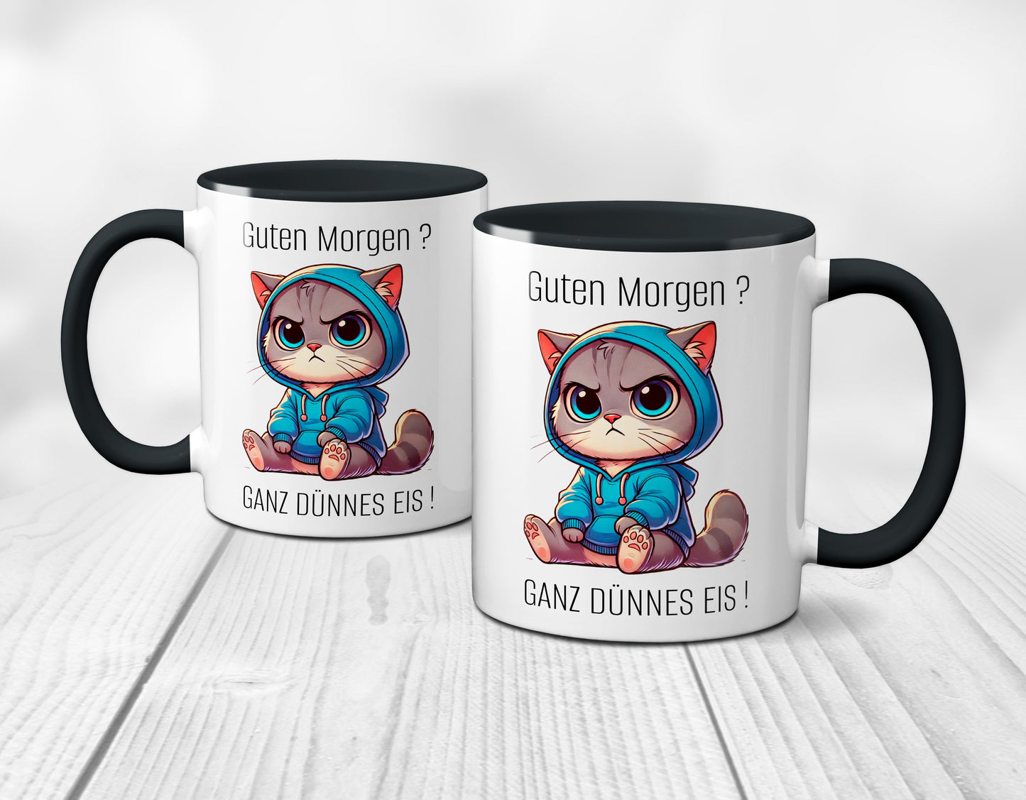 Süße Katze mit Spruch - Guten Morgen? Ganz dünnes Eis! (schwarz)