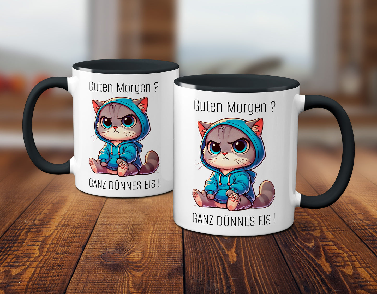 Süße Katze mit Spruch - Guten Morgen? Ganz dünnes Eis! (schwarz)