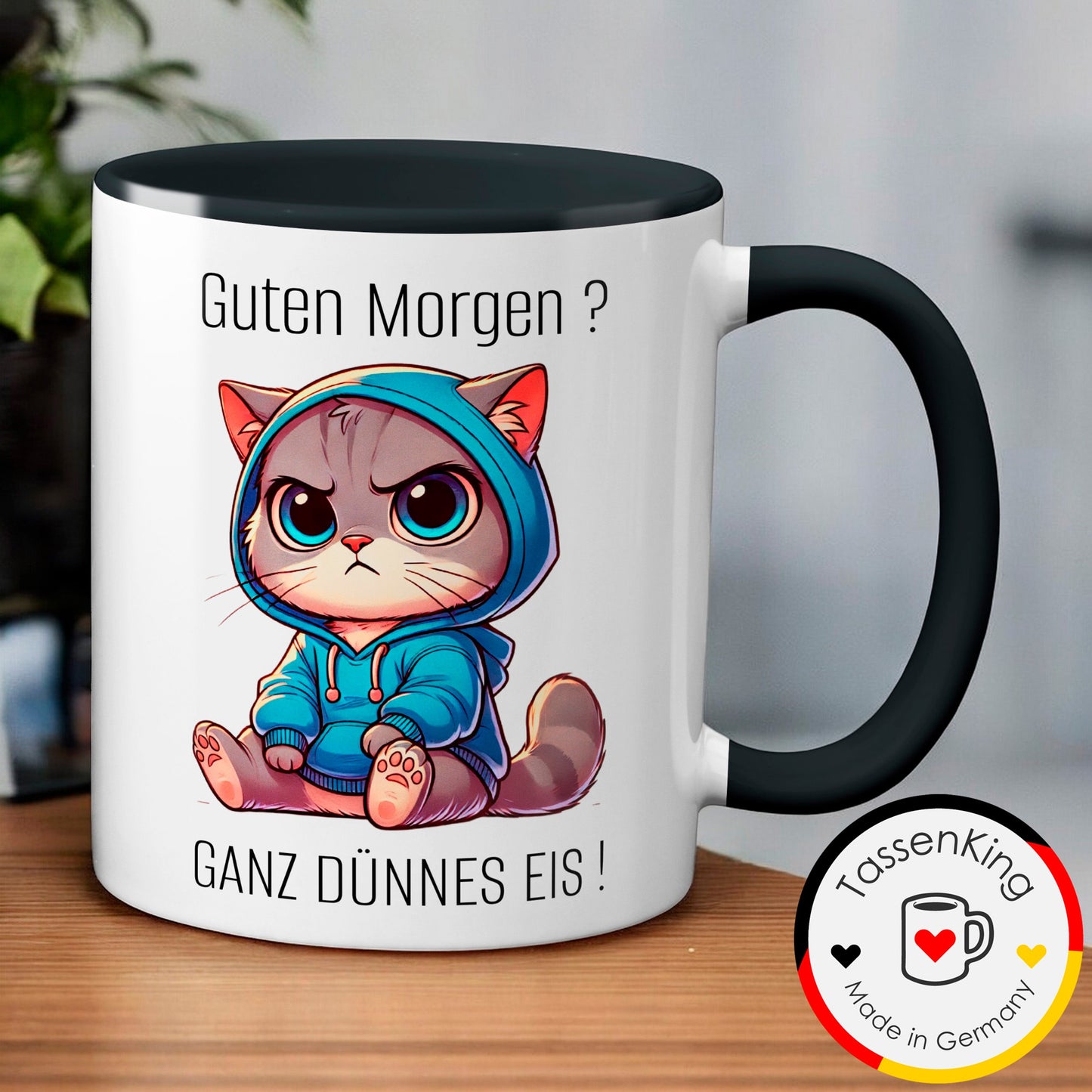 Süße Katze mit Spruch - Guten Morgen? Ganz dünnes Eis! (schwarz)