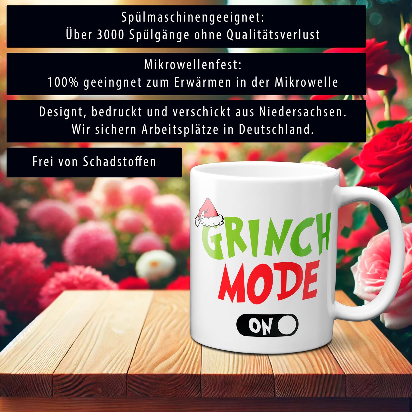 Weihnachten "Grinch Mode On" - lustig - Tasse - Kaffeebecher (Weiß)