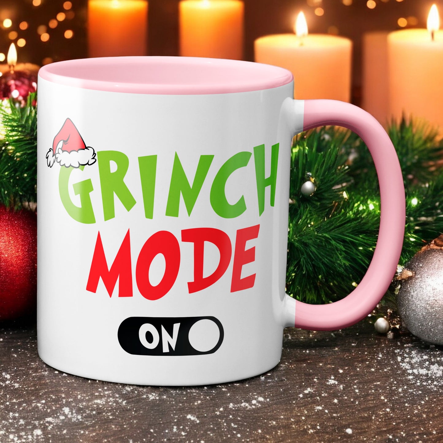 Weihnachten "Grinch Mode On" - lustig - Tasse - Kaffeebecher (Rosa)