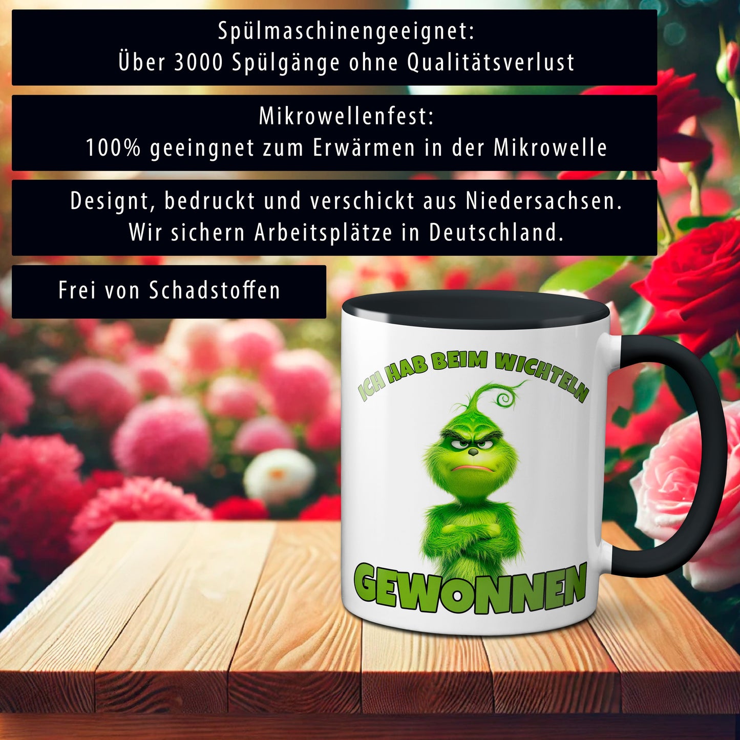Anti Weihnachten "Ich hab beim Wichteln gewonnen" - Tasse - Kaffeebecher (schwarz)