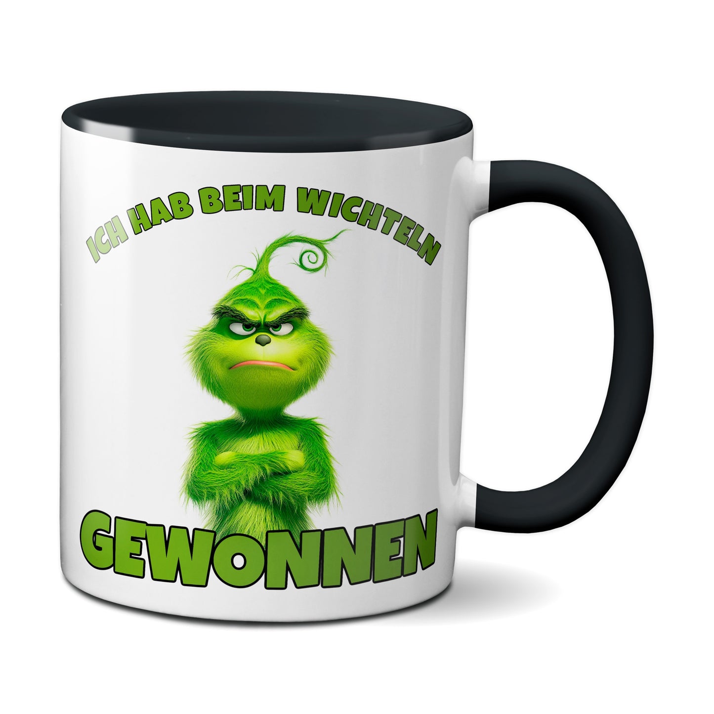 Anti Weihnachten "Ich hab beim Wichteln gewonnen" - Tasse - Kaffeebecher (schwarz)