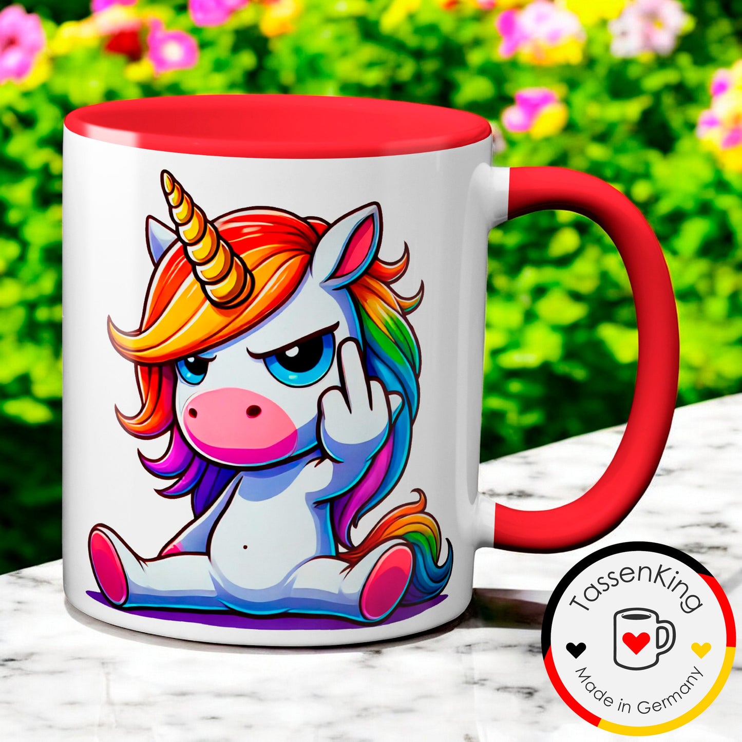 Einhorn mit Mittelfinger - Tasse - Kaffeebecher (rot)