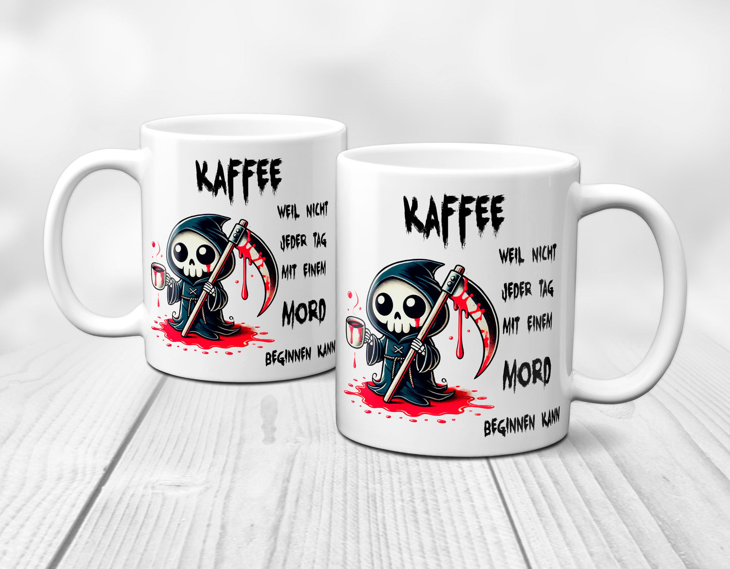 Kaffee, weil nicht jeder Tag mit einem Mord beginnen kann - Tasse - Kaffeebecher (weiß)