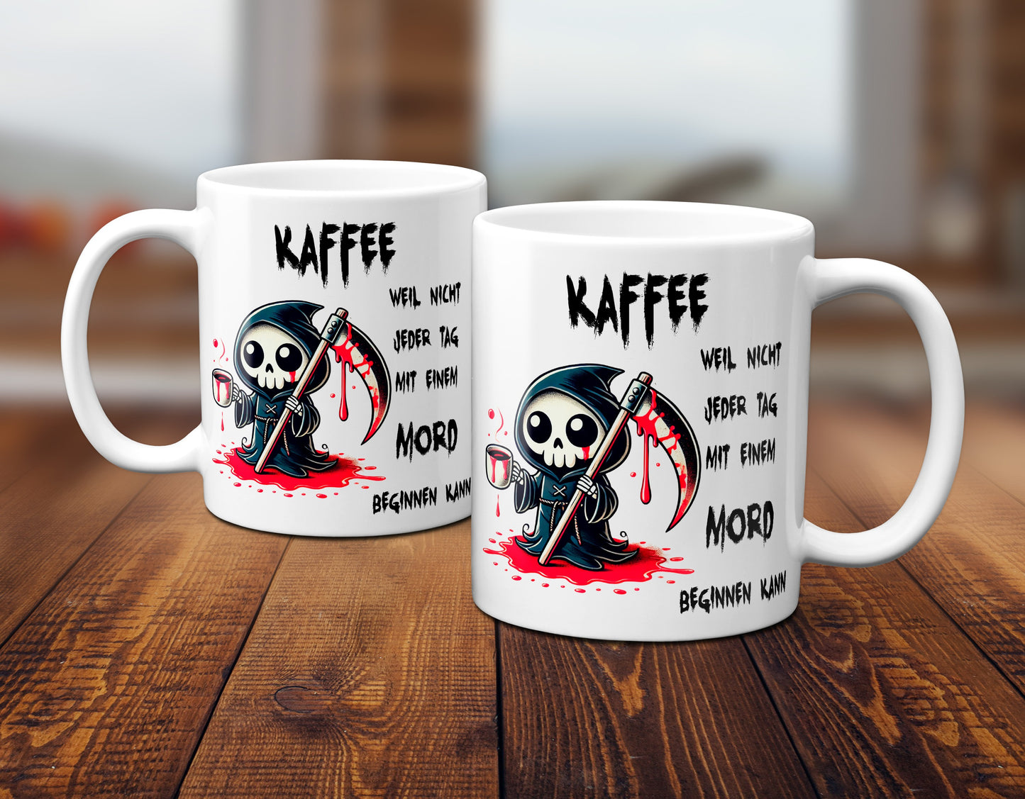 Kaffee, weil nicht jeder Tag mit einem Mord beginnen kann - Tasse - Kaffeebecher (weiß)