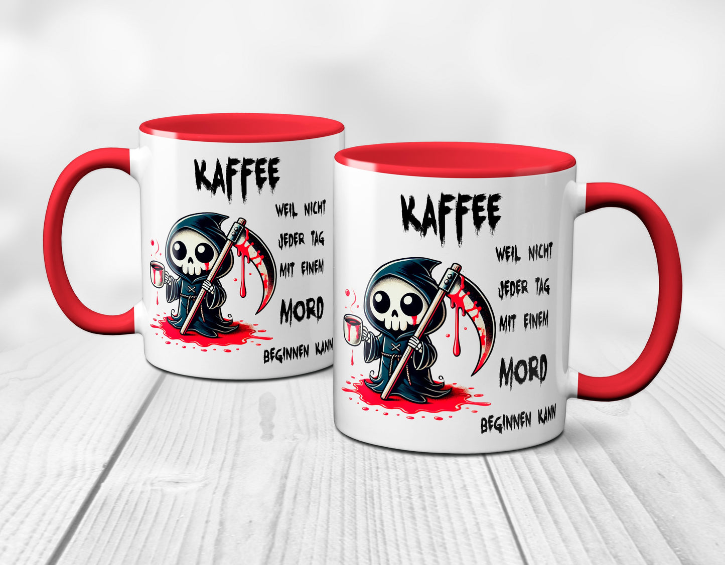 Kaffee, weil nicht jeder Tag mit einem Mord beginnen kann - Tasse - Kaffeebecher (rot)