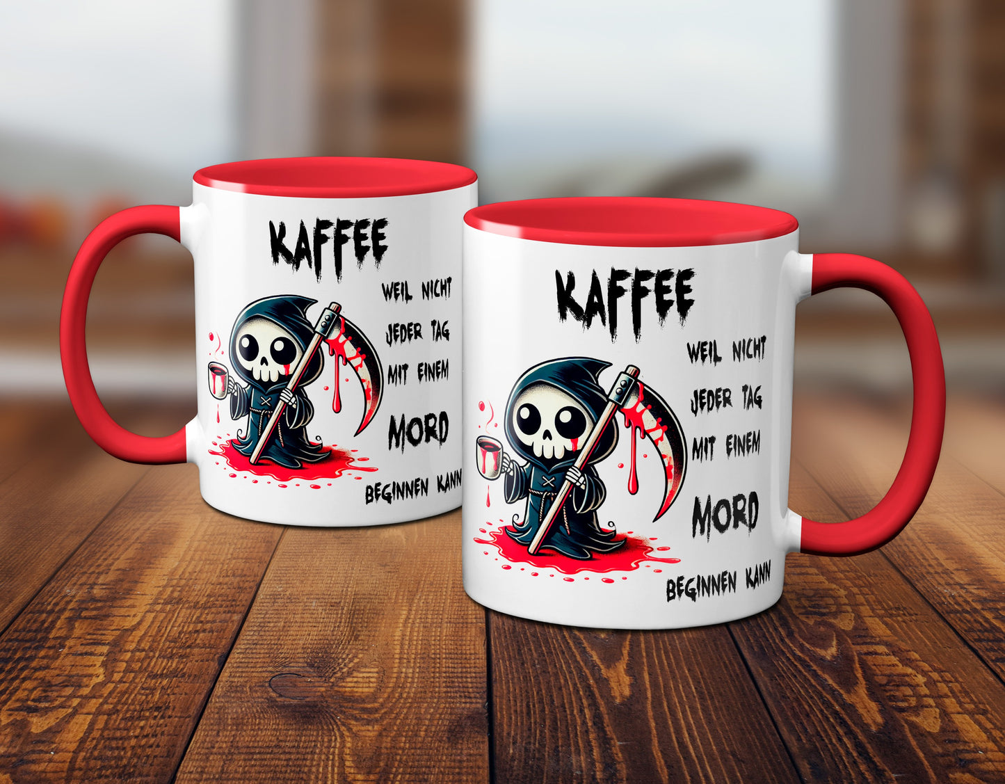 Kaffee, weil nicht jeder Tag mit einem Mord beginnen kann - Tasse - Kaffeebecher (rot)