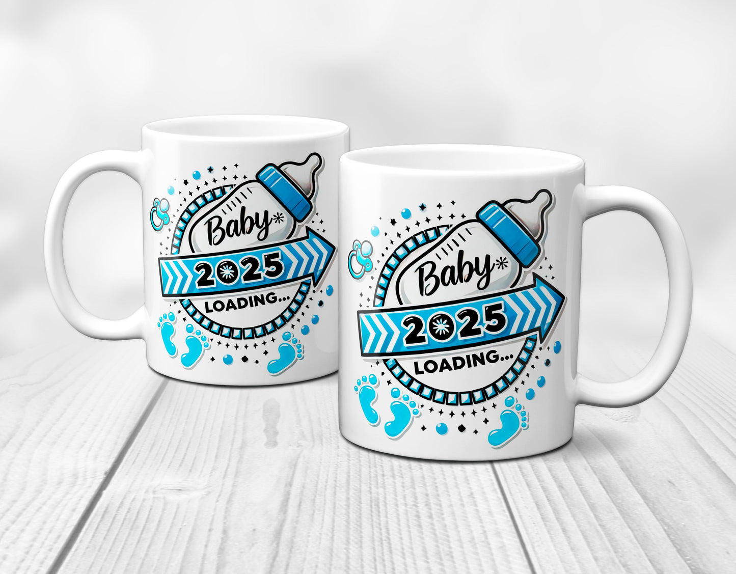 Baby Loading 2025 - Motiv blau - weiße Tasse (Boy, Junge)