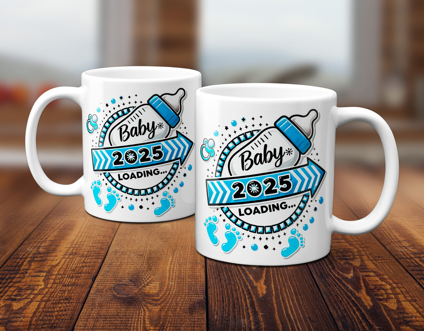 Baby Loading 2025 - Motiv blau - weiße Tasse (Boy, Junge)