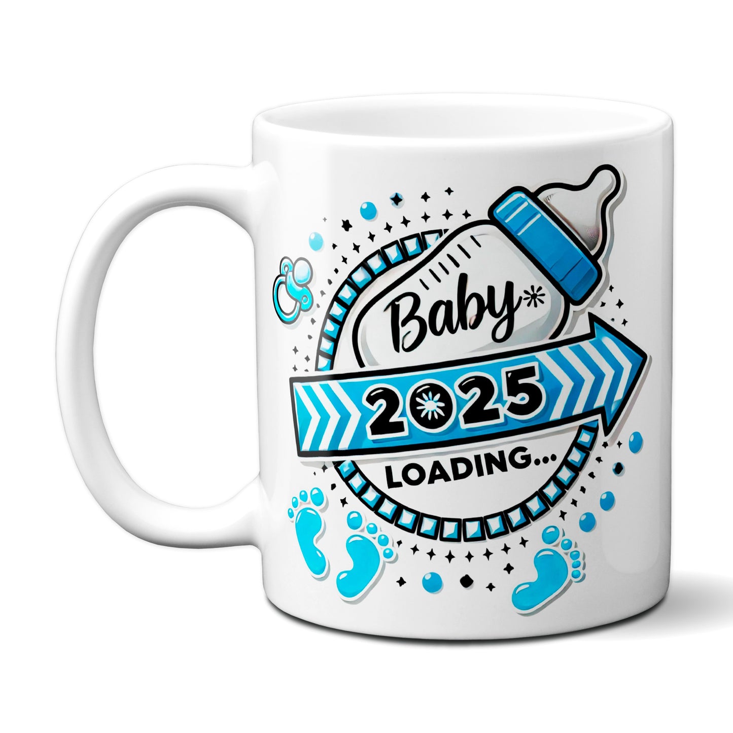 Baby Loading 2025 - Motiv blau - weiße Tasse (Boy, Junge)