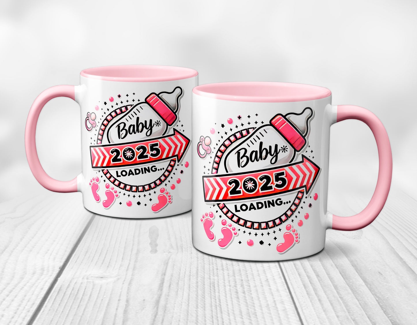 Baby Loading 2025 - Motiv rot - rosa Tasse (Girl, Mädchen)