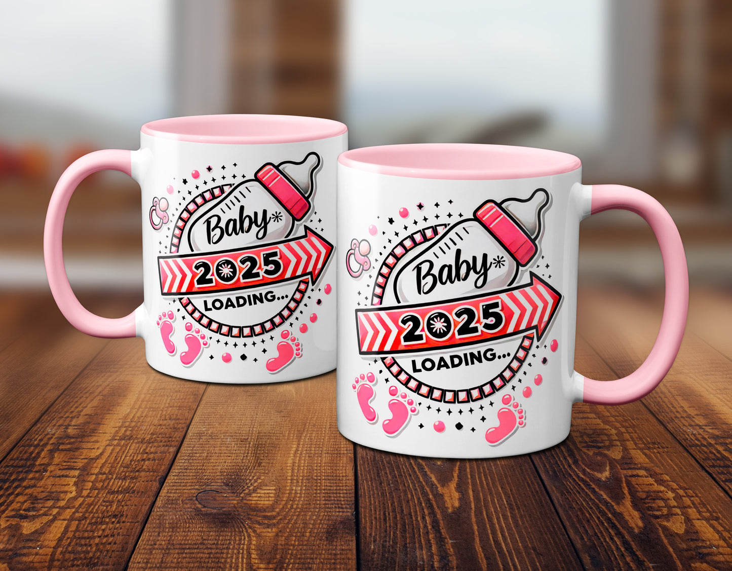Baby Loading 2025 - Motiv rot - rosa Tasse (Girl, Mädchen)