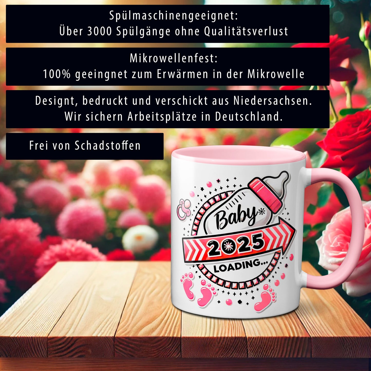 Baby Loading 2025 - Motiv rot - rosa Tasse (Girl, Mädchen)