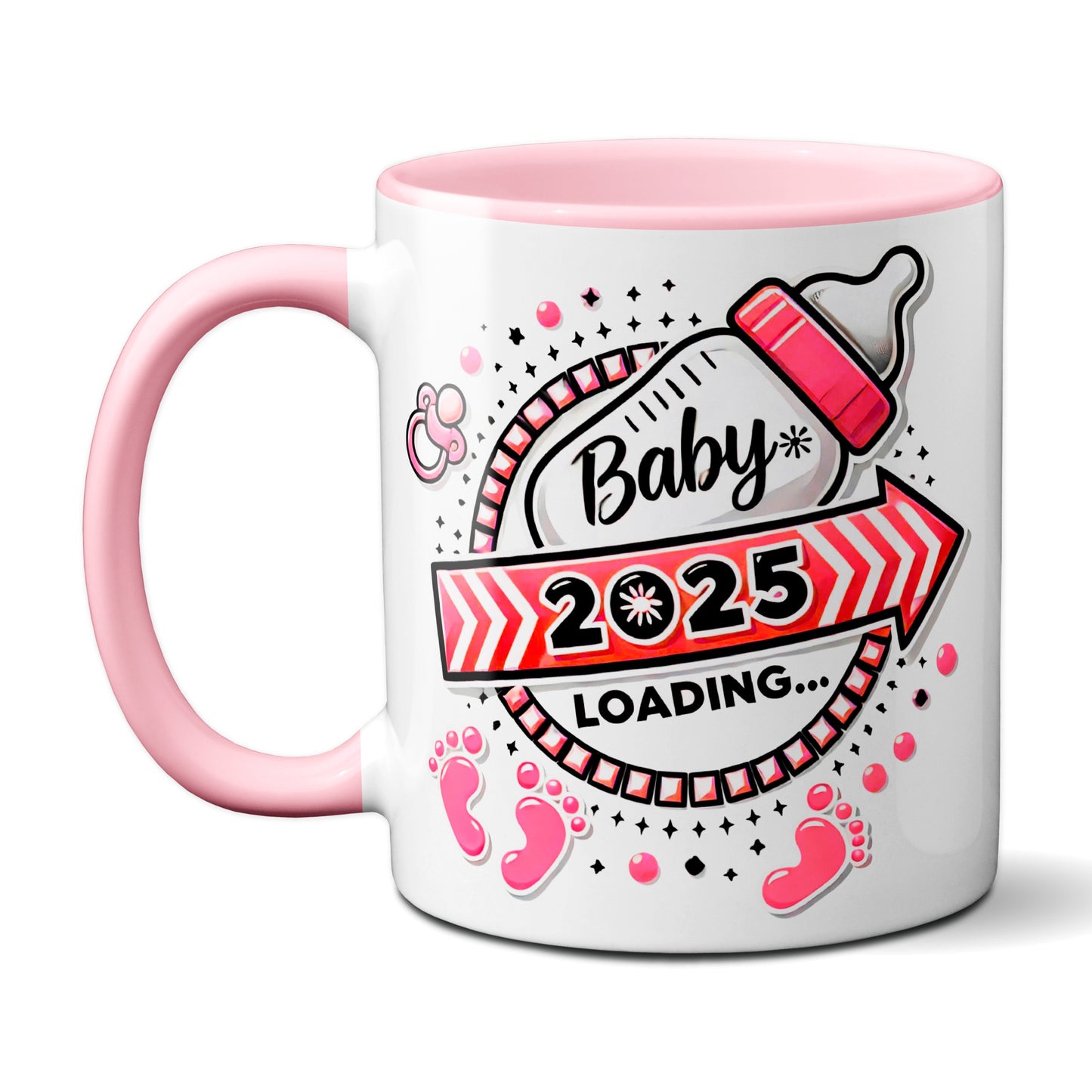Baby Loading 2025 - Motiv rot - rosa Tasse (Girl, Mädchen)