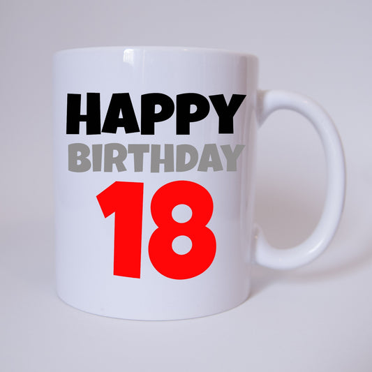 Tasse - Kaffeetasse - Kaffeebecher - Happy Birthday - 18 - 18 Jahre - rot - Geburtstag - Geschenk - Verschenken