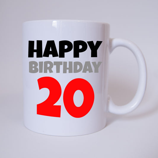 Tasse - Kaffeetasse - Kaffeebecher - Happy Birthday - 20 - 20 Jahre - rot - Geburtstag - Geschenk - Verschenken
