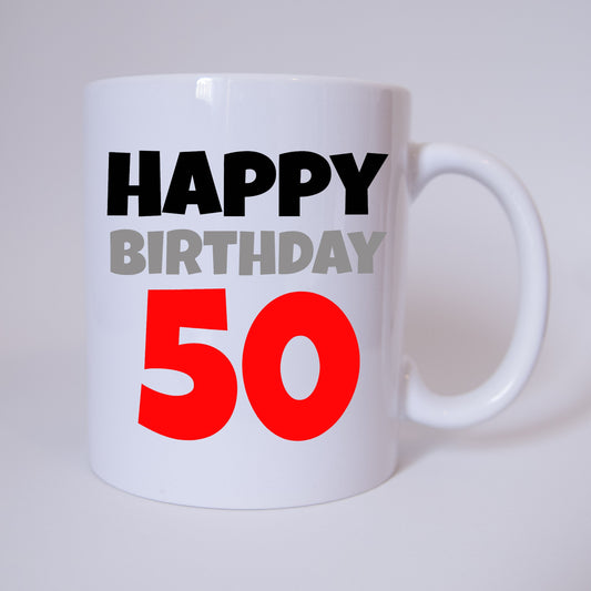 Tasse - Kaffeetasse - Kaffeebecher - Happy Birthday - 50 - 50 Jahre - rot - Geburtstag - Geschenk - Verschenken
