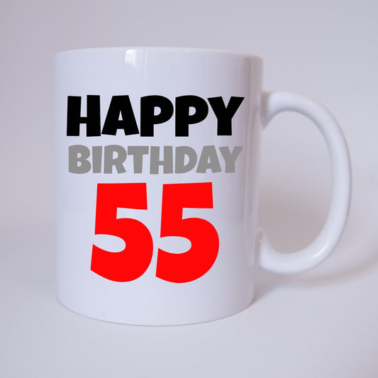 Tasse - Kaffeetasse - Kaffeebecher - Happy Birthday - 55 - 55 Jahre - rot - Geburtstag - Geschenk - Verschenken