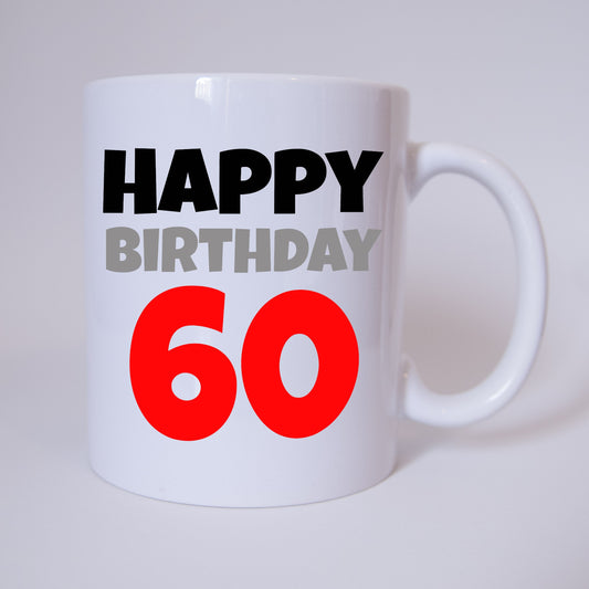 Tasse - Kaffeetasse - Kaffeebecher - Happy Birthday - 60 - 60 Jahre - rot - Geburtstag - Geschenk - Verschenken