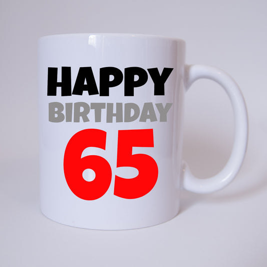 Tasse - Kaffeetasse - Kaffeebecher - Happy Birthday - 65 - 65 Jahre - rot - Geburtstag - Geschenk - Verschenken