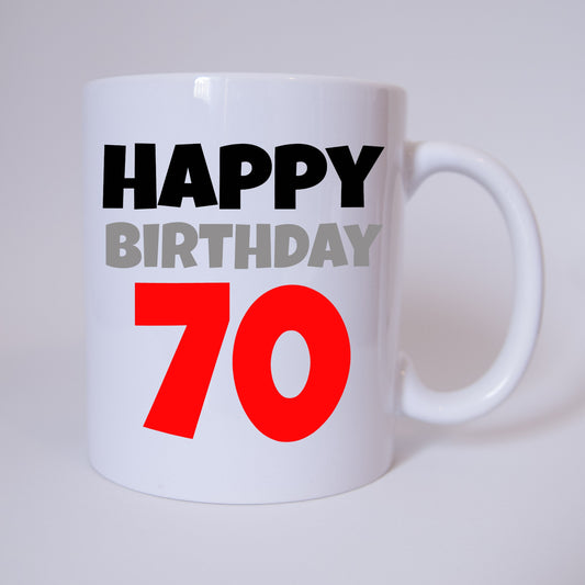 Tasse - Kaffeetasse - Kaffeebecher - Happy Birthday - 70 - 70 Jahre - rot - Geburtstag - Geschenk - Verschenken