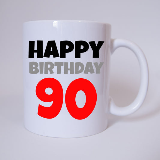 Tasse - Kaffeetasse - Kaffeebecher - Happy Birthday - 90 - 90 Jahre - rot - Geburtstag - Geschenk - Verschenken