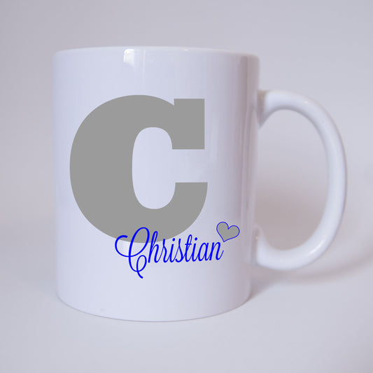 Individuelle Namenstasse Buchstabe C (Grau/Blau)