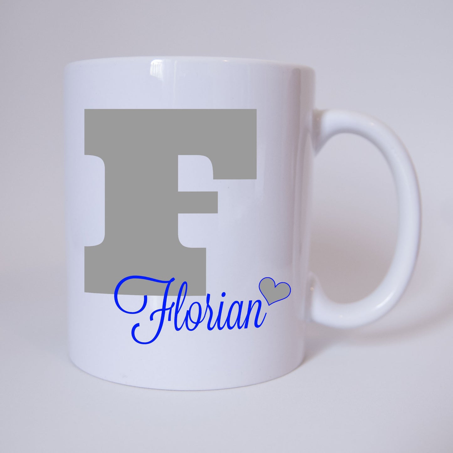 Individuelle Namenstasse Buchstabe F (Grau/Blau)