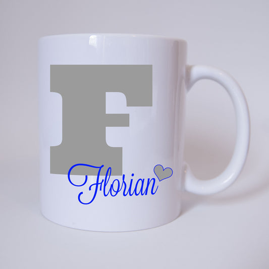 Individuelle Namenstasse Buchstabe F (Grau/Blau)