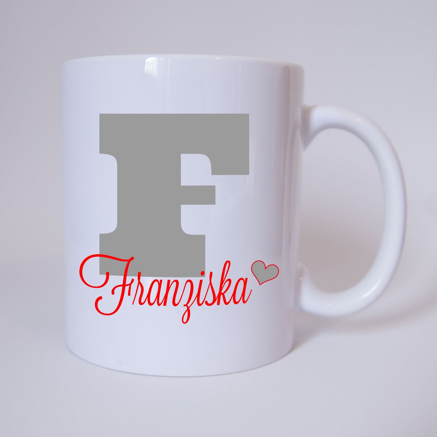 Individuelle Namenstasse Buchstabe F (Grau/Rot)