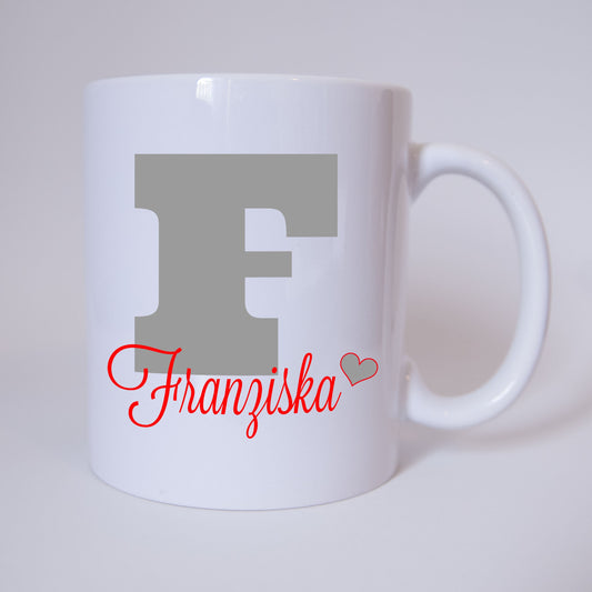 Individuelle Namenstasse Buchstabe F (Grau/Rot)
