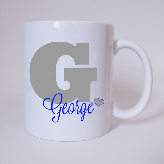 Individuelle Namenstasse Buchstabe G (Grau/Blau)