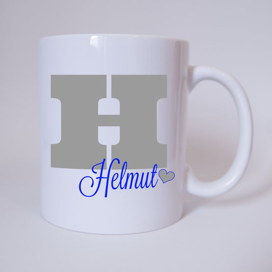 Individuelle Namenstasse Buchstabe H (Grau/Blau)