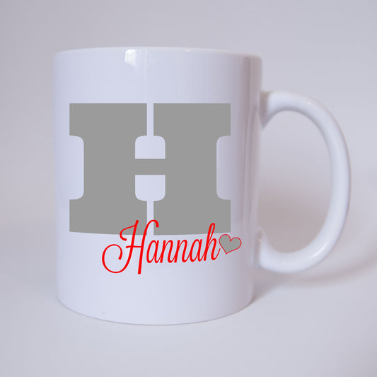 Individuelle Namenstasse Buchstabe H (Grau/Rot)