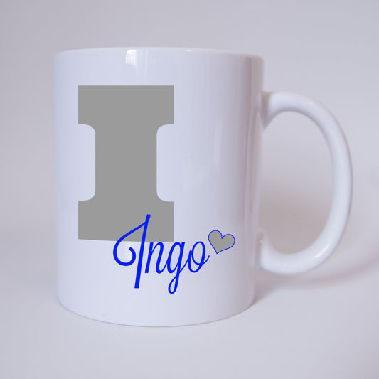 Individuelle Namenstasse Buchstabe I (Grau/Blau)