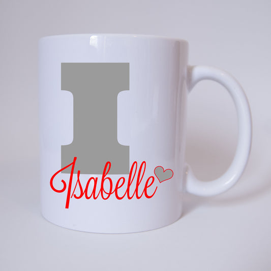 Individuelle Namenstasse Buchstabe I (Grau/Rot)
