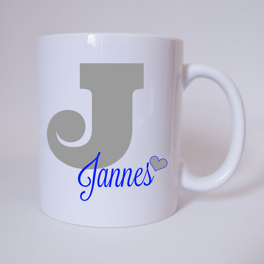 Individuelle Namenstasse Buchstabe J (Grau/Blau)