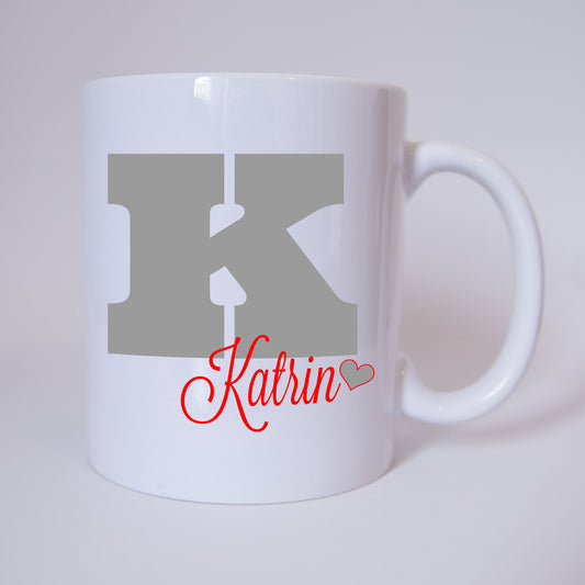 Individuelle Namenstasse Buchstabe K (Grau/Rot)
