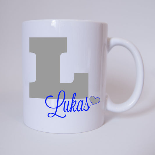 Individuelle Namenstasse Buchstabe L (Grau/Blau)
