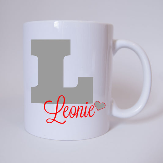 Individuelle Namenstasse Buchstabe L (Grau/Rot)