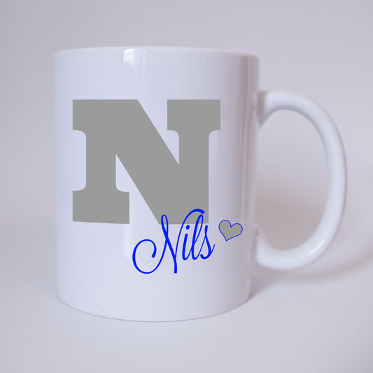 Individuelle Namenstasse Buchstabe N (Grau/Blau)