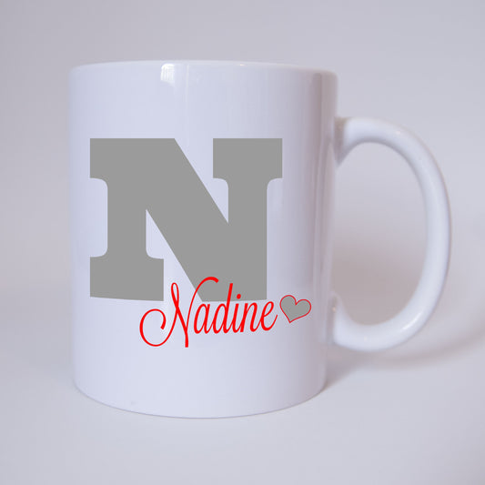 Individuelle Namenstasse Buchstabe N (Grau/Rot)