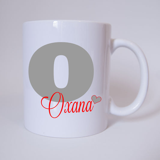Individuelle Namenstasse Buchstabe O (Grau/Rot)