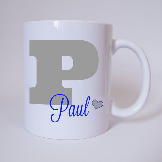 Individuelle Namenstasse Buchstabe P (Grau/Blau)