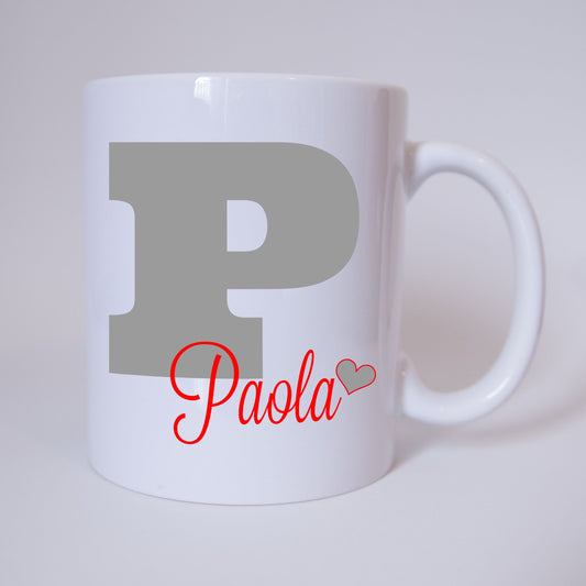 Individuelle Namenstasse Buchstabe P (Grau/Rot)