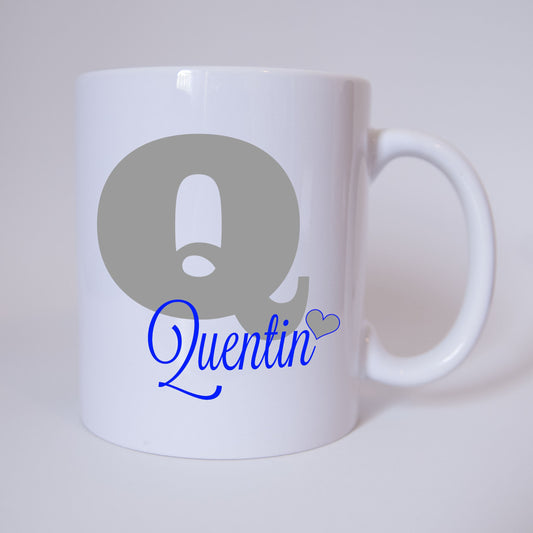 Individuelle Namenstasse Buchstabe Q (Grau/Blau)