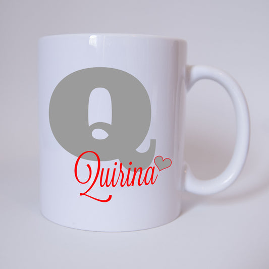 Individuelle Namenstasse Buchstabe Q (Grau/Rot)