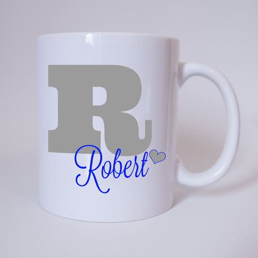 Individuelle Namenstasse Buchstabe R (Grau/Blau)